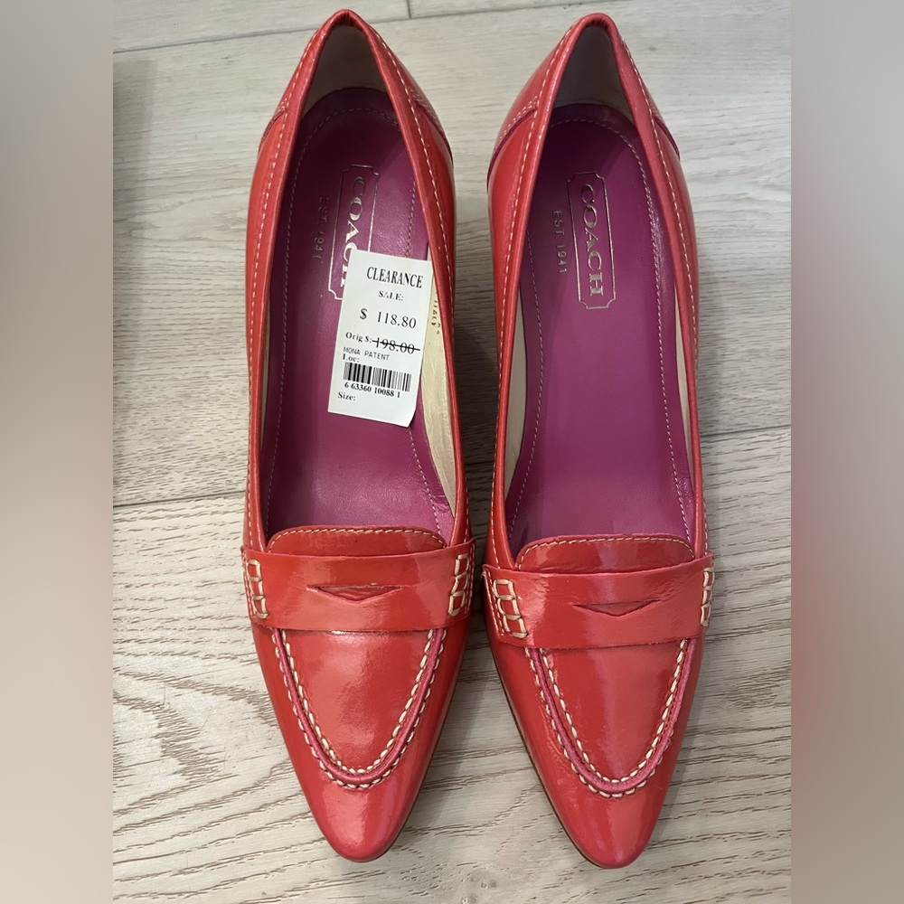Coach Mona Patent Leather Loafer Pumps Orchid Red Pink A3759 Kitten Heel 6B